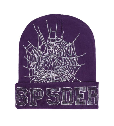 Sp5der Web Rhinestone Beanie Purple